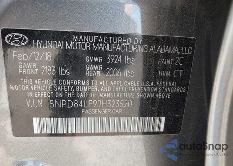 2018 Hyundai Elantra Value Edition z USA, uszkodzony, nr VIN 5NPD84LF9JH323520